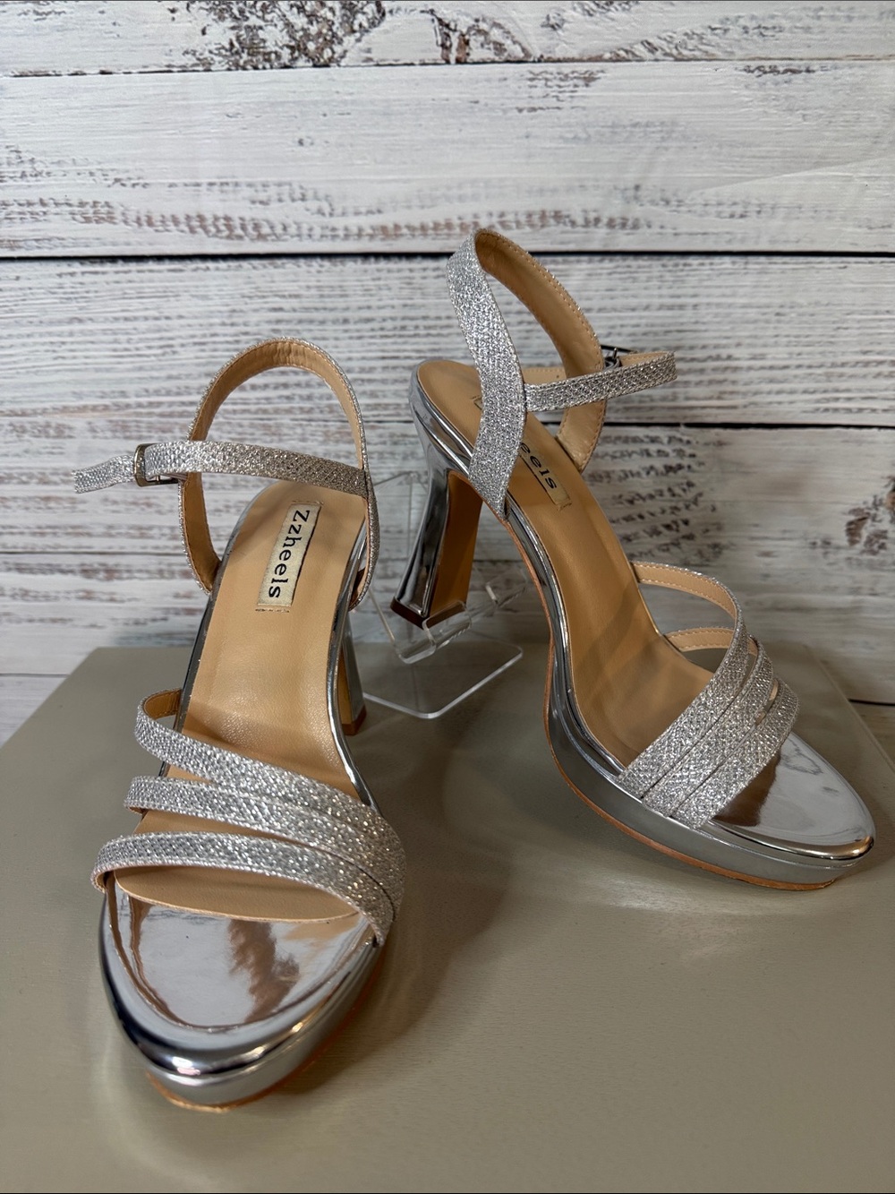 4”platform heels silver size 7 prom